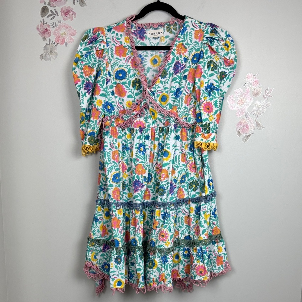 Sohana Colorful Floral Ruffle Dress - M